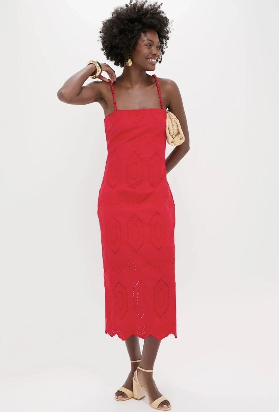 NWT Tuckernuck Hyacinth House Red Eyelet Beaded Strap Midi Ibiza Dress 2XL XXL